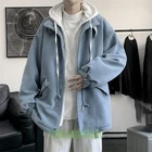 Men Fake Two Piece Hooded Coat Jacket Outerwear Streetwear Hip Hop Preppy Style