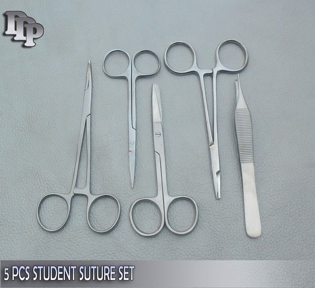 5 PCS STUDENT SUTURE SURGICAL MEDICAL INSTRUMENTS SET BRAND NEW STAIN