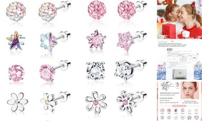 SAILIMUE 12 Pairs Hypoallergenic Screw Back Earrings for Women Girls Surgical 