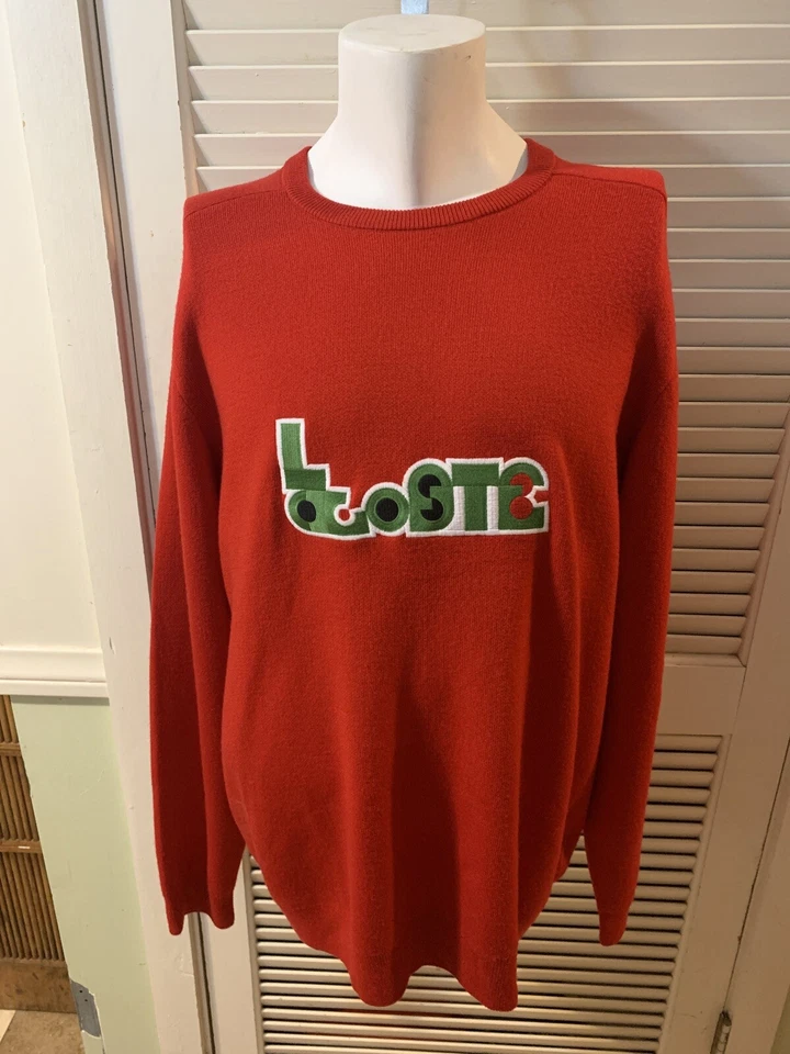 $295 Lacoste Para Hombre Rojo Manga Larga Cuello Redondo Logo de Cocodrilo Lana Top Sudadera Foto 3 de 4