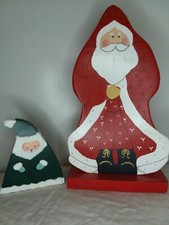 Christmas Decorations Pair of Santa Claus Painted Wooden Stand up ornamentals