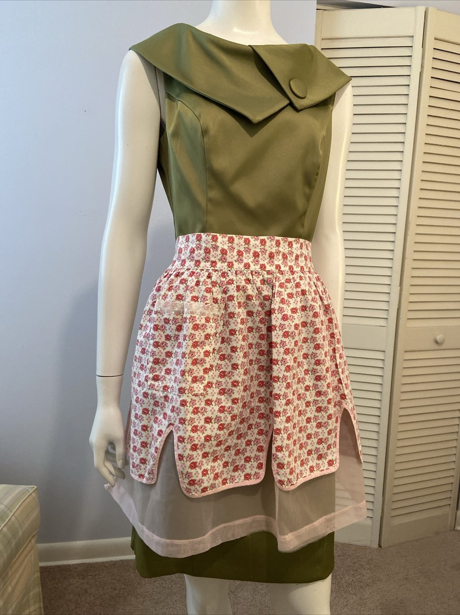 トップス vintage apron Vintage Apron Pink Sheer With Flower Pattern Reversible Pockets