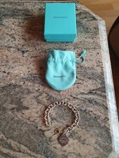 Tiffany & Co Silver 925 Heart 'Please Return To' Tag Bracelet Genuine Boxed.