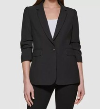 Dkny Womens Black Notch-Collar Madison Blazer Jacket Petite Size 2P