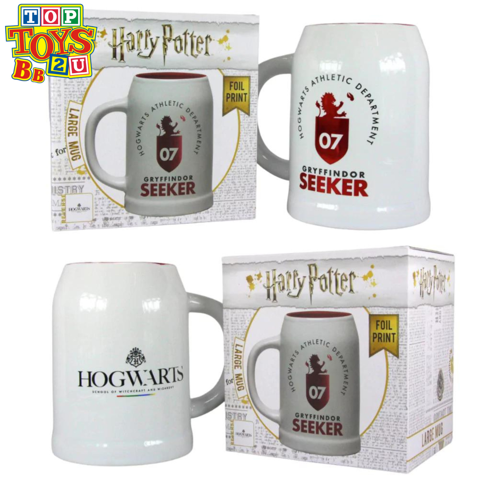 Harry Potter Hogwarts Gryffindor Large 600ml Mug Ceramic Stein - Twin Pack