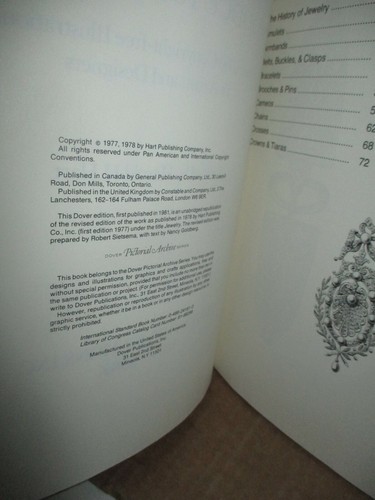 Jewelry: A Pictorial Archive of Woodcuts & Engravings by Harold H. Hart (1981, P - Foto 6 di 9