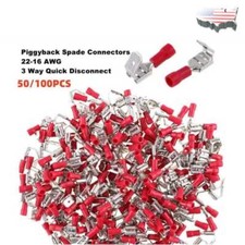 Red Vinyl Insulated Piggy Back Wire Crimp Connectors Terminals Spade 22-16AWG