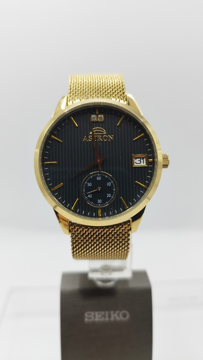 ASTRON Gold-Tone Mineral Crystal Quartz Watch With Mesh Bracelet