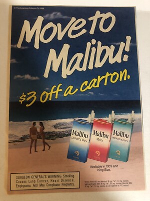 malibu cigarettes 1988 Malibu Cigarettes Print Ad Advertisement pa22