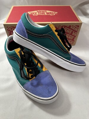 Vans Old Skool Flame Blue Green Yellow Skate Shoes US Men Sz 8.5 Women Sz 10
