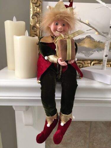 Posable Happy Elf Doll Christmas Santa Helper Shelf Sitter Tree Ornament 14"H - Afbeelding 1 van 5