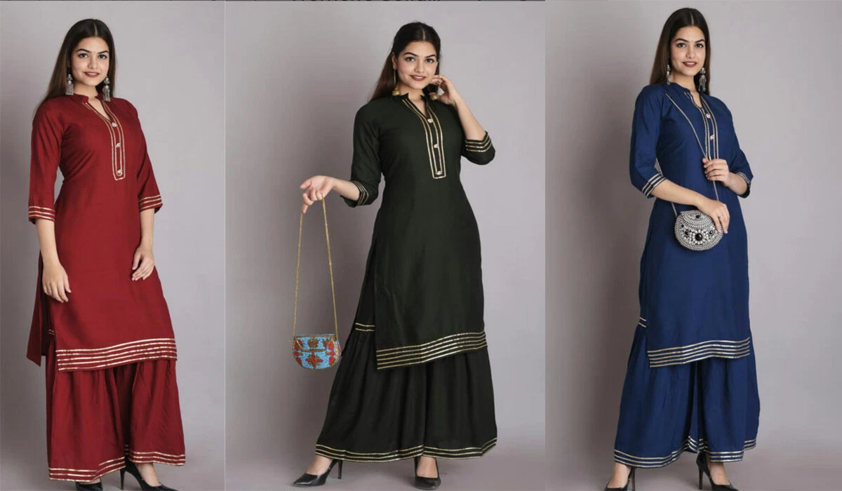 Readymade Beautiful Designer Kurta Plazo Gota Patti Lace work Salwar Kameez Pant