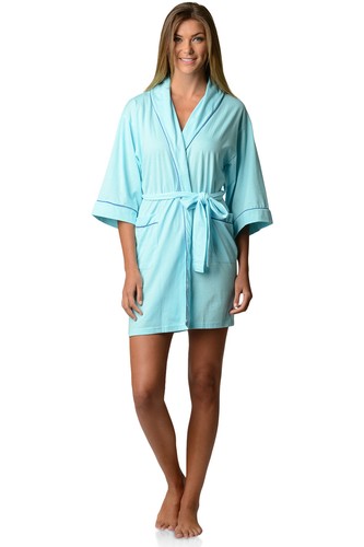 Casual Nights Womens Jersey Cotton Knit Bridesmaid Lounge Kimono Short Bath Robe - Picture 14 of 17