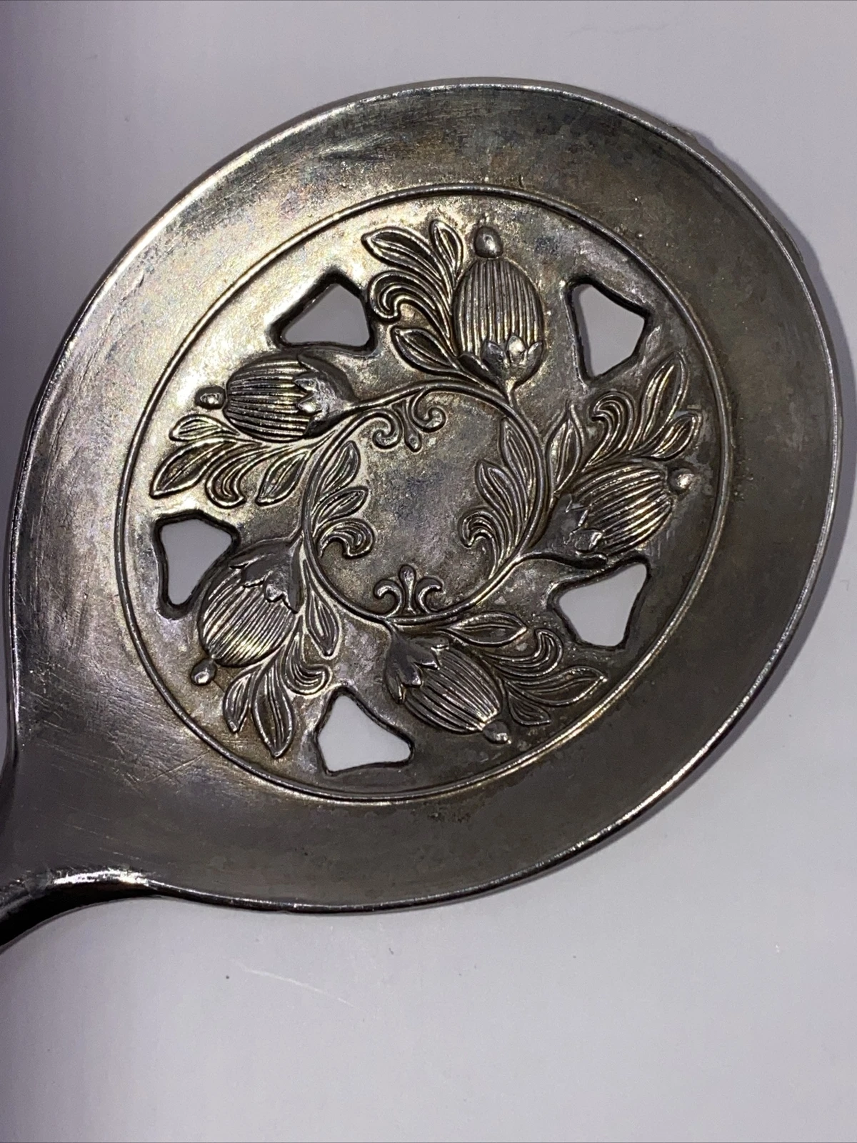 Art Noveau Serving Spoon, Leonard, Vintage, Slotted, Italy 8-1/2", Silverplate