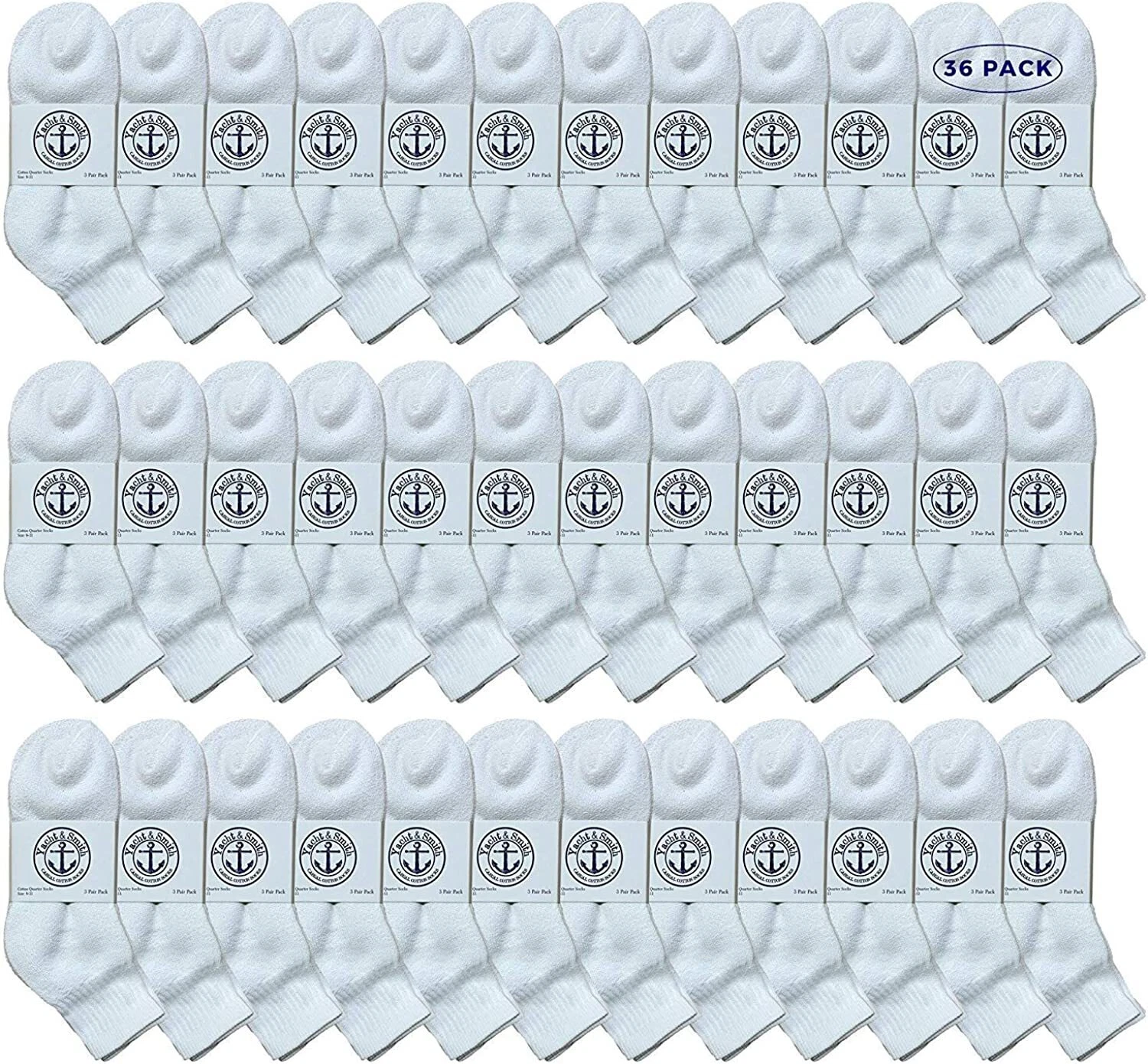 36 Pairs Yacht & Smith Womens Mid Cotton Sport Athletic Ankle Socks, Size 9-11
