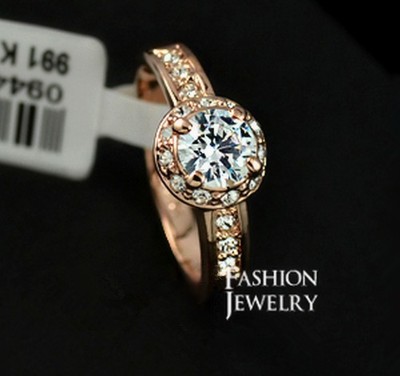 18K White / Rose Gold Plated Stunning Crystal Wedding Engagement Ring 0.8 Carat