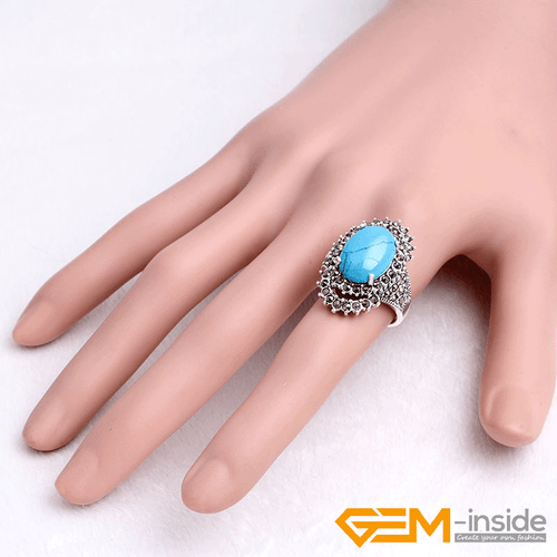 Natural Oval Gemstone Marquis Marcasite Beads Silver Jewelry Ring Size #6#8 Gift - Picture 18 of 55