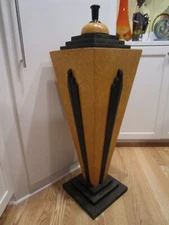 Art Deco revival wood stand  column Yellow & black 39.50"T 12" square base 1980s