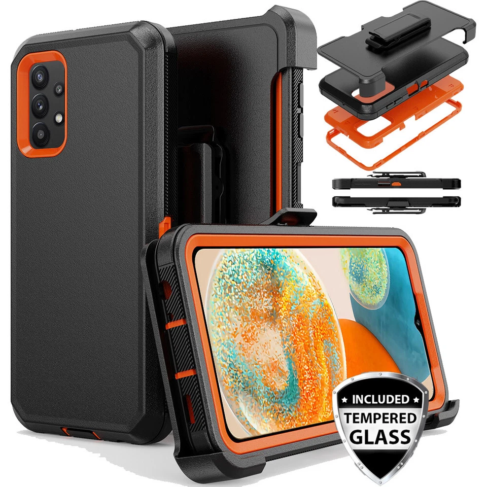 SUMMER_HOME For Samsung Galaxy A23 5G Case Shockproof Rugged Cover+Tempered Glass+Belt Clip
