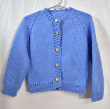Vintage 1970s Cardigan Knitted Sweater Blue Toddler Boy's Handmade