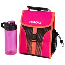 IGLOO INSULATED LUNCH BAG & WATER BOTTLE SCHOOL KIDS FOOD DRINK BOX PINK COOLER