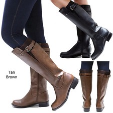 New Women SEno Black Tan Brown Buckle Riding Knee High Boots size 5.5 to 11