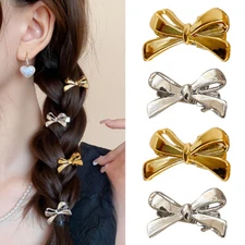1-5pcs Korean Metal Bow Hair Clip Women Cool Small Side Clip Duckbill Hairpin