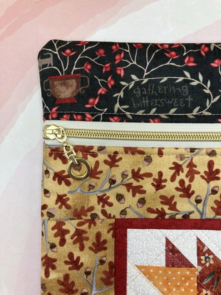 Tall Small 10”x12.5” Project Bag •Maple Leaf• Quilted Patchwork