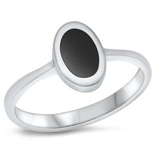 Minimalist Oval Black Onyx Unique Ring New .925 Sterling Silver Band Sizes 4-10