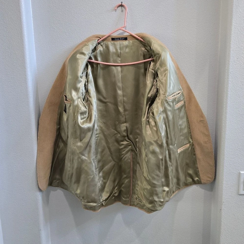 Fulton Park 棕褐色复古 2 纽扣灯芯绒夹克带绒面革护肘 XL 码 — 第 3/4 张图片