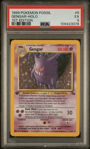 Pokémon Gengar 5/62 Fossil 1st Edition Holo Rare EX 1999 PSA 5