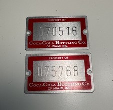 Set Of 2- Coca-Cola Bottling Company of Miami Property ID Tag Small Metal Plates