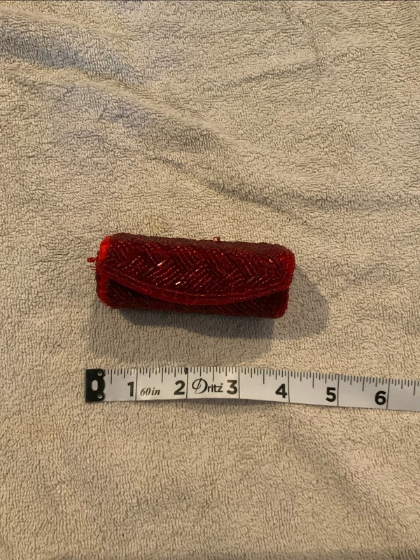 Vintage Red Beaded Lipstick Case With Mirror
