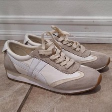 Tory Burch Sawtooth Logo Sneakers Snow White/ Beige Suede Retro Runner Womens