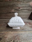 Vtg Jeanette Shell Pink Milk Glass Compote Candy Dish w/ Lid Acorn Leaves