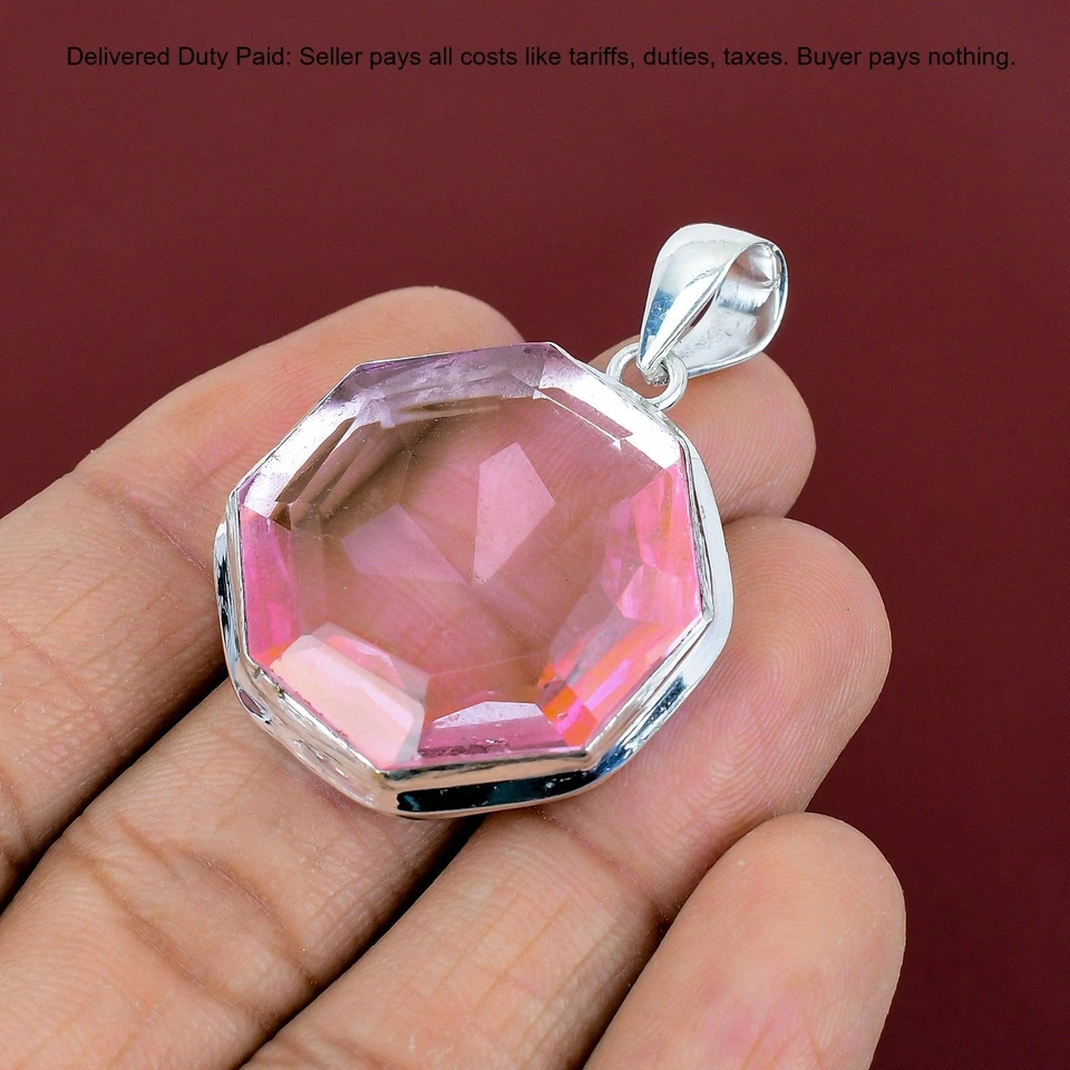 Bisel de compromiso de kuncita rosa natural madre nuevo colgante joyería plata de ley Foto 3 de 4
