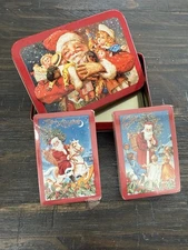 Vintage 1987 Christmas Playing Cards 2 Sealed Decks Mrs Grossman’s With Tin