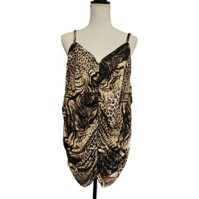 Jessica London Leopard Gold Shimmer Center Ruched Spaghetti Strap Top Size 26/28