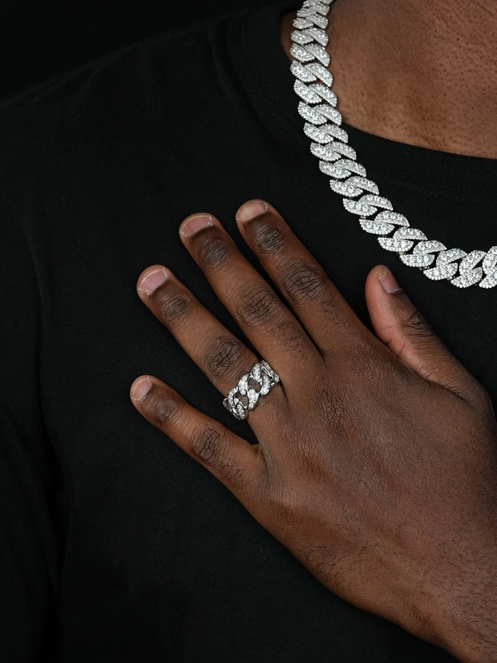 Mens Miami Cuban RING Real Solid 925 Silver/14k Gold Plated Band Pinky HipHop CZ - Image 2 of 4