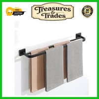 Modern Double Towel Rail Wall Mounted Stainless Steel Rack Black 24in