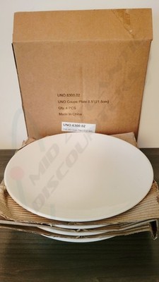 Set of 4 Fortessa Caldera Coupe 8.5'' White Round Commercial-Grade Dinner Plates