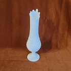 Vintage Fenton White 12” Milk Glass Swung Hobnail Pedestal 9 Finger Vase