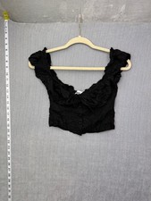Princess Polly Crop Top Womens US 4 Black Off Shoulder Ruched Tie Front Corset