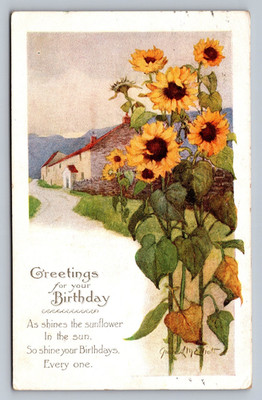 POSTKARTE - GRUSS ZUM GEBURTSTAG - SONNENBLUMEN - VERSCHICKT - JAMES HENDERSONS