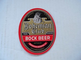 BOHEMIAN CLUB BOCK 4 SEASON 12 OZ BEER LABEL BOHEMIAN BRG CHICAGO ILL