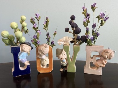 Vtg UCTCI Pottery  LOVE  Vases w/Child Figure On Each Letter Nursery Childs Room