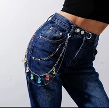 Trendige Damen Geldbörse Kette Silber/Schwarz Jeans Schlüsselanhänger Schmuck