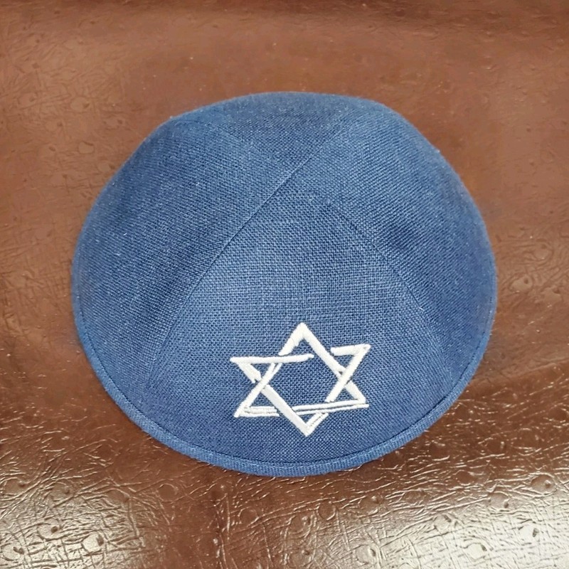 Blue Kippah Star of David Embroidered Judaism Religious Jewish Head Cover