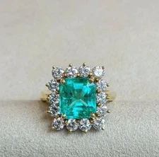 5.70 t Radiant Natural Emerald Diamond Women s Ring 14K solid Yellow gold