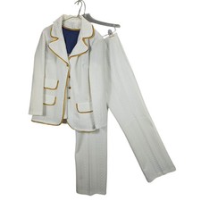 Vtg Pantsuit Womens 14 White Textured Long Sleeve Button Straight Leg